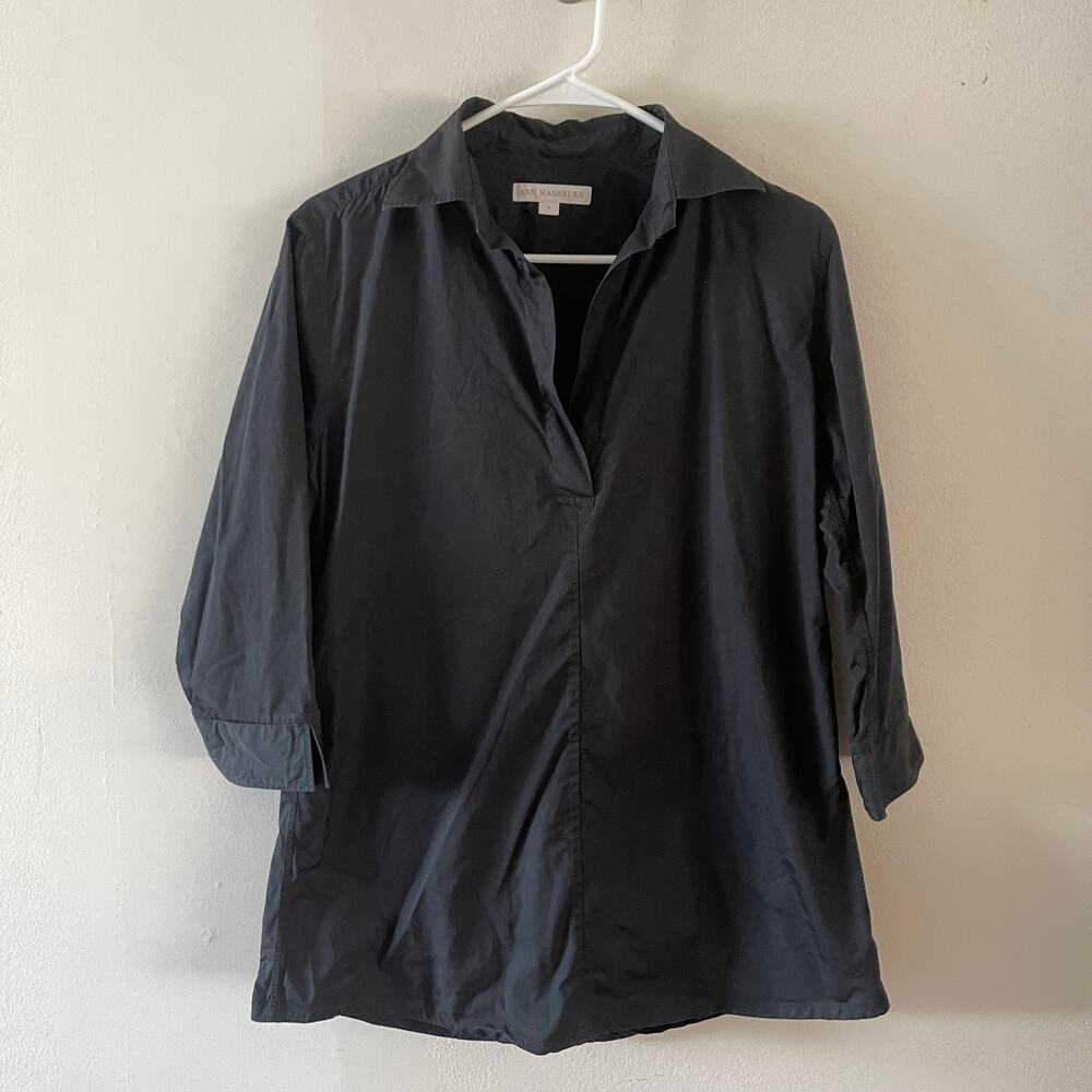 Ann Mashburn Designer Tunic Womens Medium M Black Cotton Poplin Popover Shirt